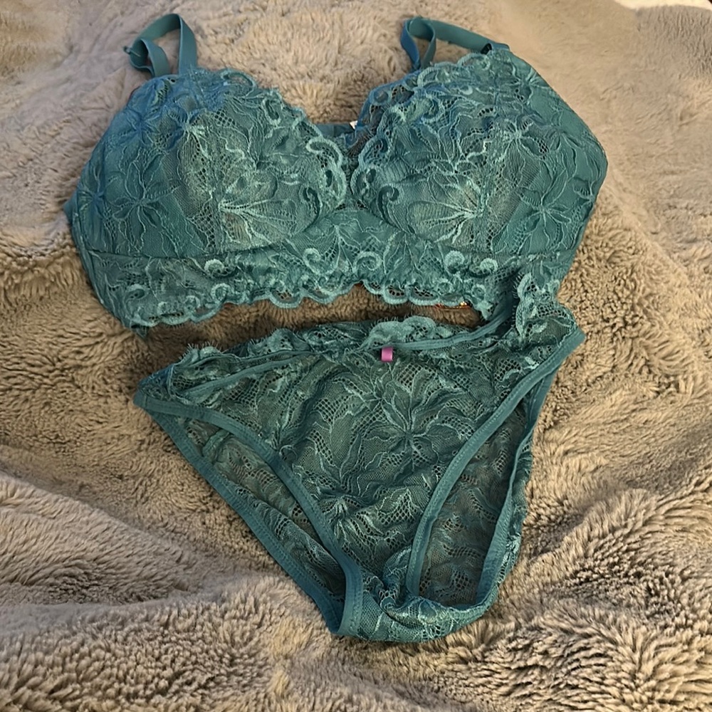 YITTY Teal Lace Bra and Panty Set